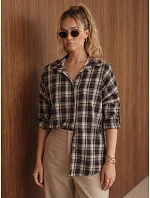 Dámská bavlněná košile s kostkovaným vzorem, tmavě hnědá, FashionStreet DY0512 Dámská bavlněná košile s kostkovaným vzorem, tmavě hnědá, FashionStreet DY0512