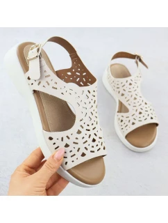 Dámské vyvýšené krémové ažurové sandály Sergio Leone SK-850