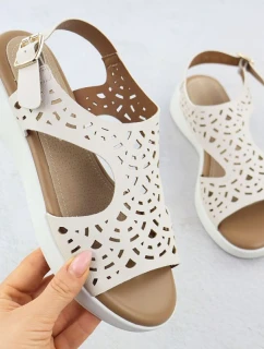 Dámské vyvýšené krémové ažurové sandály Sergio Leone SK-850