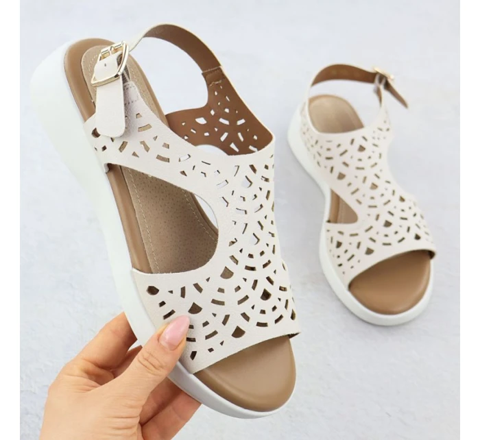 Dámské vyvýšené krémové ažurové sandály Sergio Leone SK-850 Dámské vyvýšené krémové ažurové sandály Sergio Leone SK-850