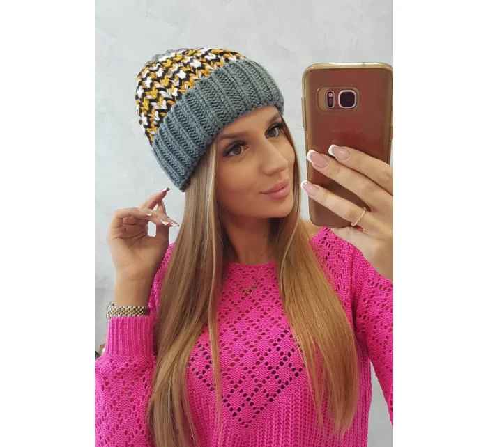 Dámská čepice Iris K348 tmavě šedá+žlutá Dámská čepice Iris K348 tmavě šedá+žlutá