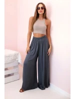 Široké dámské kalhoty s elastickým pasem grafit Široké dámské kalhoty s elastickým pasem grafit