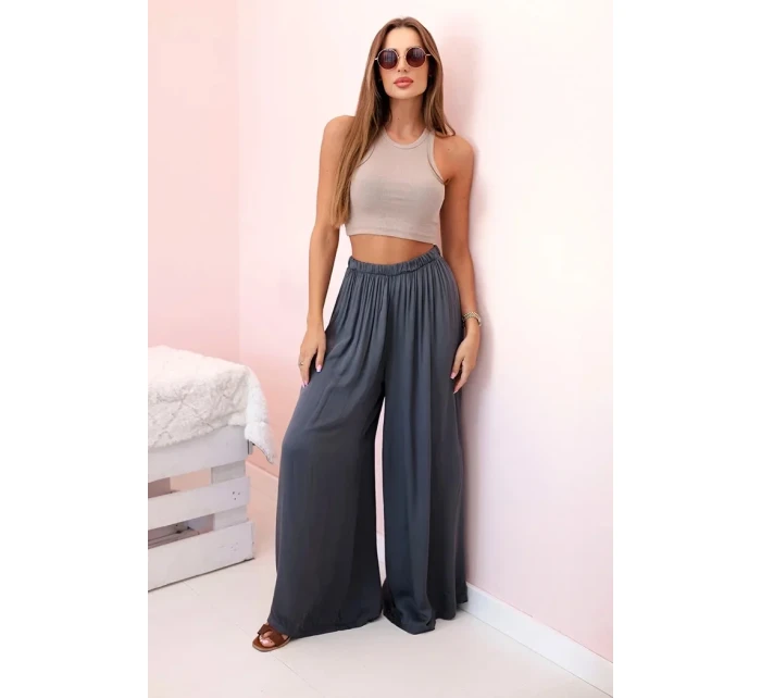 Široké dámské kalhoty s elastickým pasem grafit Široké dámské kalhoty s elastickým pasem grafit