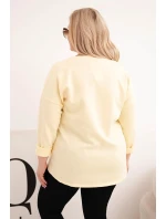 Dámská mikina Plus Size s nápisem a výstřihem do V žlutá Dámská mikina Plus Size s nápisem a výstřihem do V žlutá