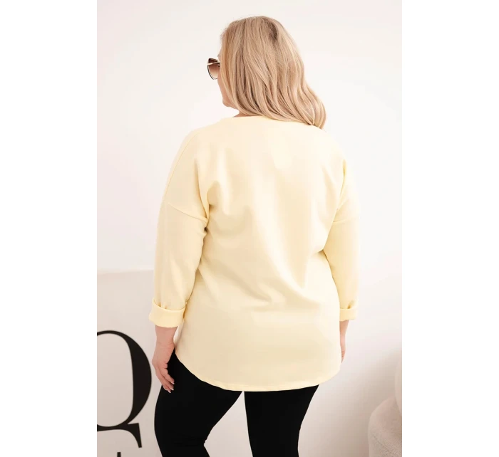 Dámská mikina Plus Size s nápisem a výstřihem do V žlutá Dámská mikina Plus Size s nápisem a výstřihem do V žlutá