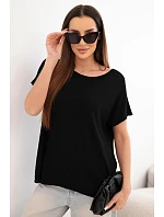 Dámská viskózová oversize halenka s krátkým rukávem a kulatým výstřihem černá