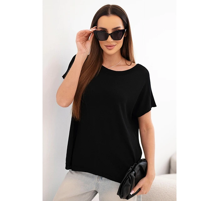 Dámská viskózová oversize halenka s krátkým rukávem a kulatým výstřihem černá