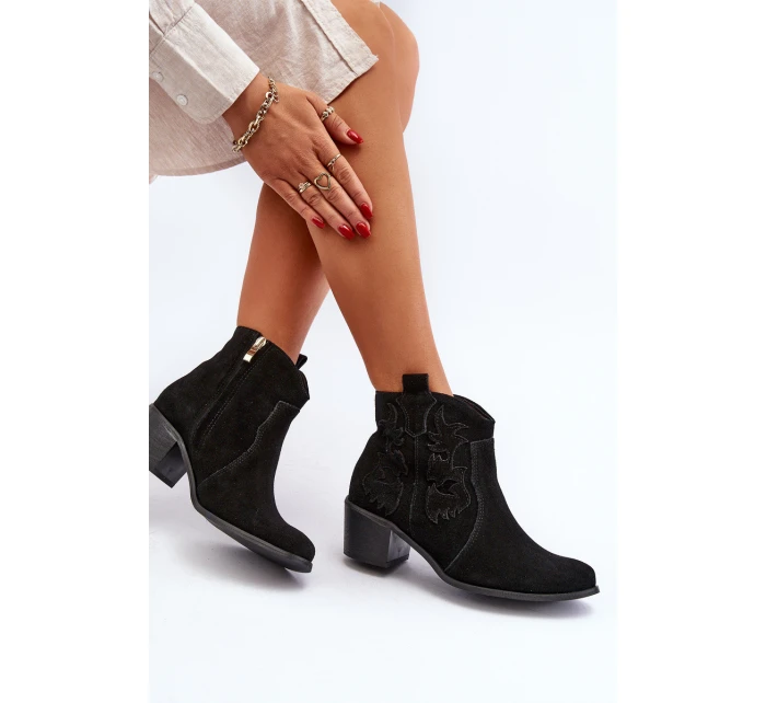 Zazoo 3426 Dámské Semišové Botky Kowbojky Černé