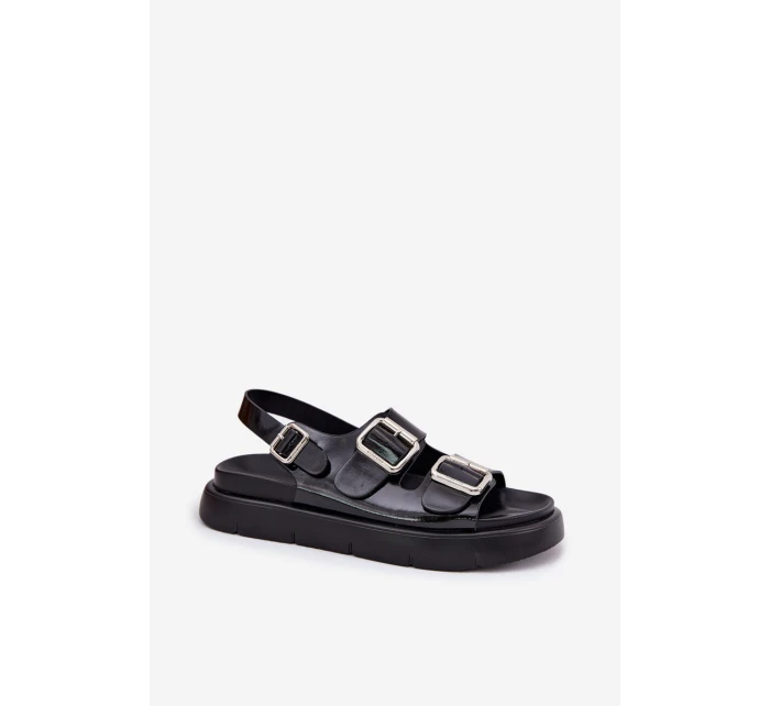 Kožené Lakované Dámské Sandály S Přezkami Big Star RR274662 Černé Kožené Lakované Dámské Sandály S Přezkami Big Star RR274662 Černé