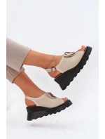 Dámské Kožené Sandály Na Klínu S Ozdobou Béžové Artiker model 21695584 - Boto