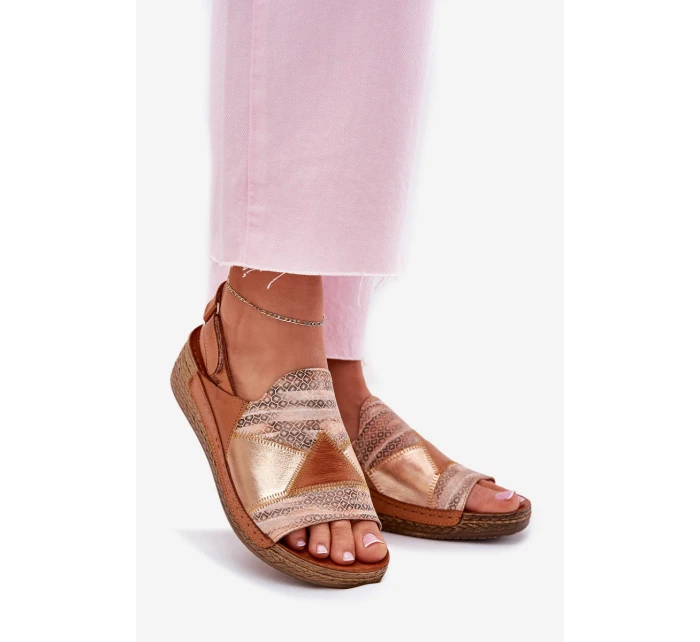 Dámské Kožené Sandály Na Klínku S  Hnědé model 21702012 - Maciejka