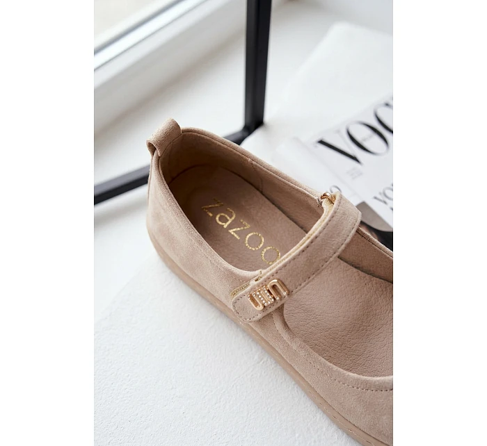 Kožené semišové baleríny Barefoot s páskem Zazoo 10206 béžové