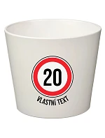 Bílý keramický květináč - narozeninová dopravní značka - velký