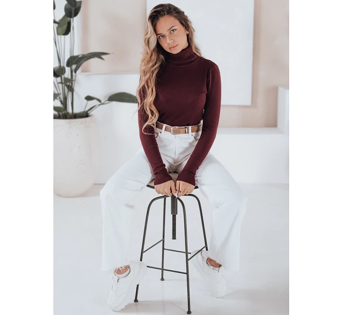 Dámský svetr s rolákem A11 MY2490 tm. hnědý - FashionStreet