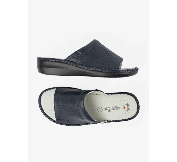 Krásné tmavě modré nazouváky dámské na plochém podpatku Krásné tmavě modré nazouváky dámské na plochém podpatku