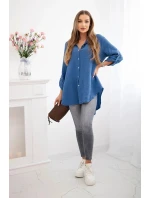 Bavlněná mušelínová košile Plus Size Tmavý denim Bavlněná mušelínová košile Plus Size Tmavý denim