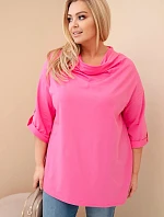 Dámská blůza Plus Size s bavlnou volného střihu s vodním výstřihem světle růžová