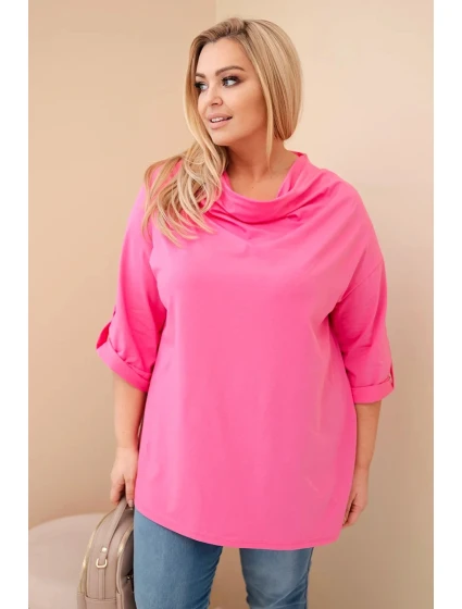 Dámská blůza Plus Size s bavlnou volného střihu s vodním výstřihem světle růžová