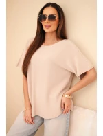 Dámský svetr s krátkým rukávem volného střihu béžový