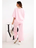 Dámský máslový komplet z viskózy mikina a široké kalhoty cukrově růžová