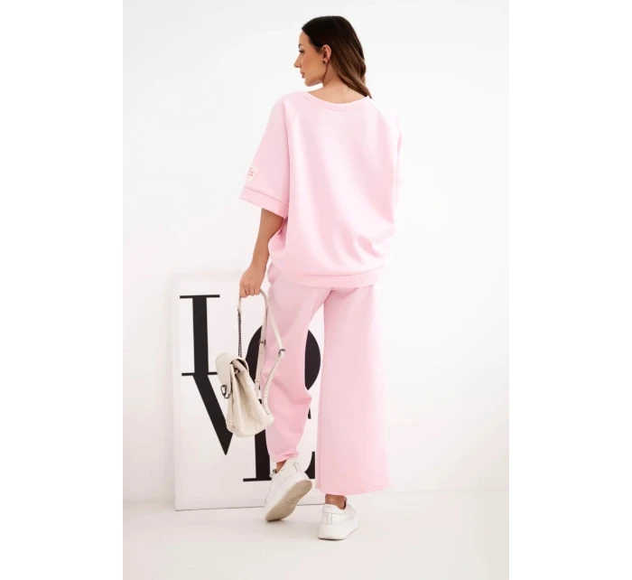 Dámský máslový komplet z viskózy mikina a široké kalhoty cukrově růžová