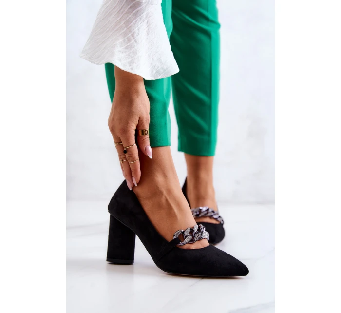 Semišové lodičky S řetízkem černý model 21581664 - S.Barski