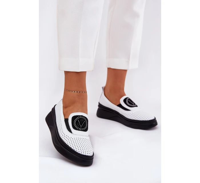 Dámské Kožené Mokasíny Na Platformě A Klínu Bílé model 21686687 - VINCEZA