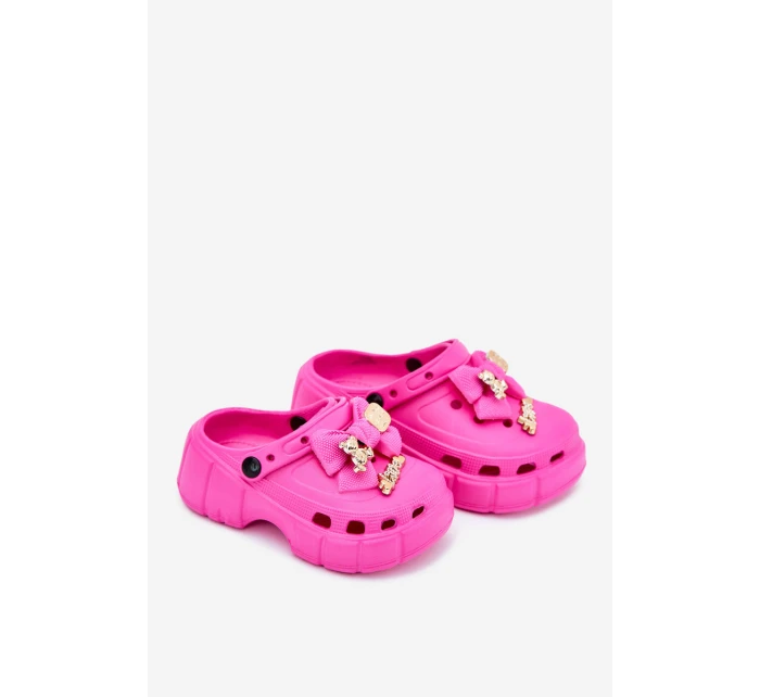 Dětské Dívčí Pantofle Pěnové S Mašlí A Ozdobami Fuchsie Selvana Dětské Dívčí Pantofle Pěnové S Mašlí A Ozdobami Fuchsie Selvana
