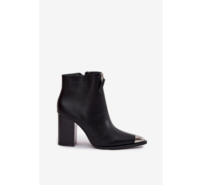 Dámské kotníkové boty na sloupkovém podpatku s ozdobným zipem Wiviane – černé