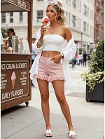 Dámské džínové šortky s třásněmi růžové FashionStreet SY0501