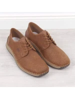 Kožené polobotky Rieker M RKR528 hnědé s ažurovým vzorem