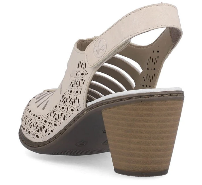 Kožené sandály na podpatku Rieker W RKR49B beige Kožené sandály na podpatku Rieker W RKR49B beige