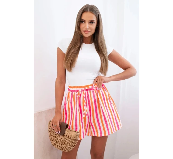 Dámské pruhované bavlněné šortky pomeranč