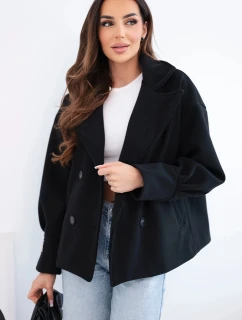 Dámská krátká dvouřadová bunda s límcem černá