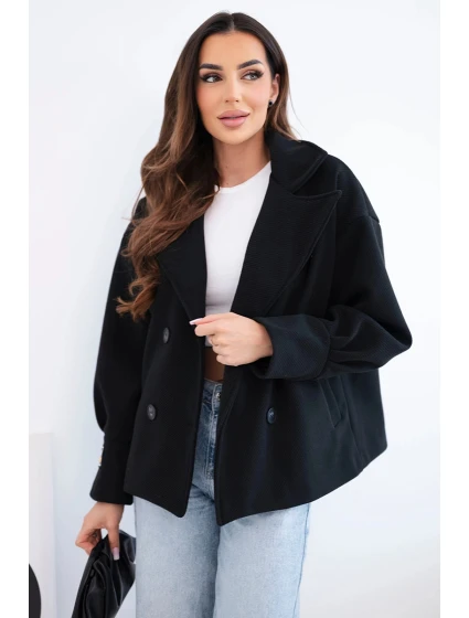 Dámská krátká dvouřadová bunda s límcem černá