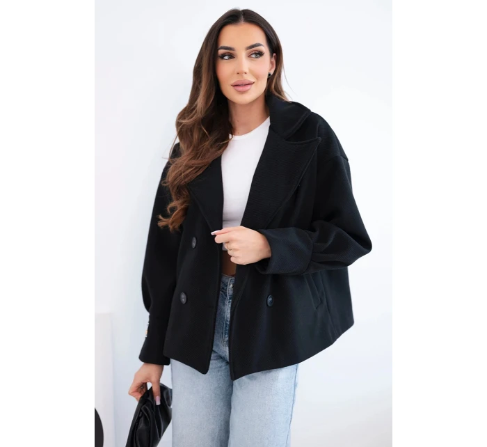 Dámská krátká dvouřadová bunda s límcem černá