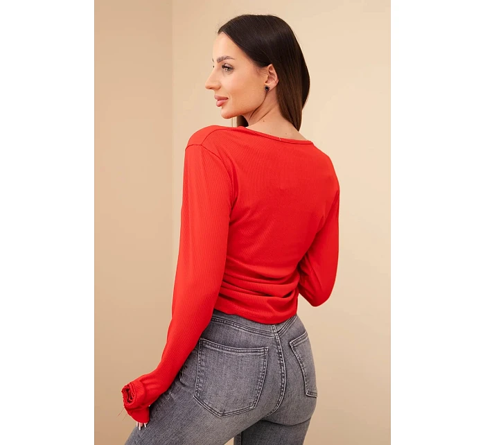 Dámská žebrovaná halenka s nařasením na boku červená