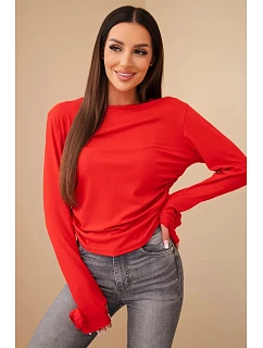 Dámská žebrovaná halenka s nařasením na boku červená