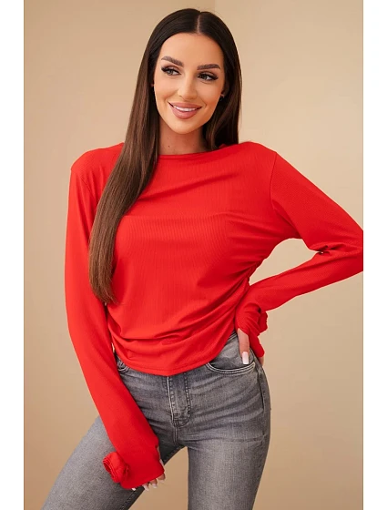 Dámská žebrovaná halenka s nařasením na boku červená