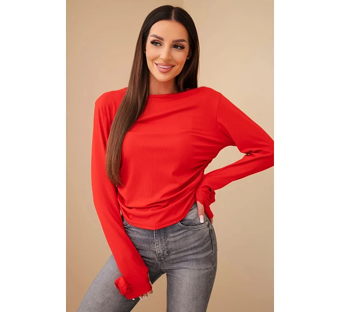 Dámská žebrovaná halenka s nařasením na boku červená