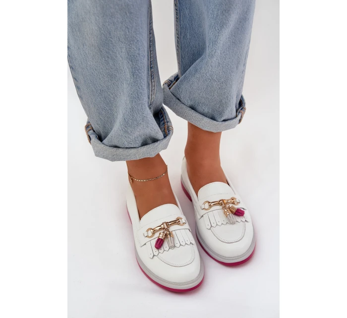 Kožené Elegantní Mokasíny Na Plochém Podpatku model 21686133 Bílé - S.Barski