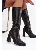 Dámské kozačky na podpatku z eko kůže zateplené černé model 21712225 - Boto