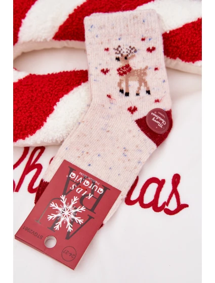 Dětské Vánoční Ponožky S sobem Vlna Alpaková Béžová