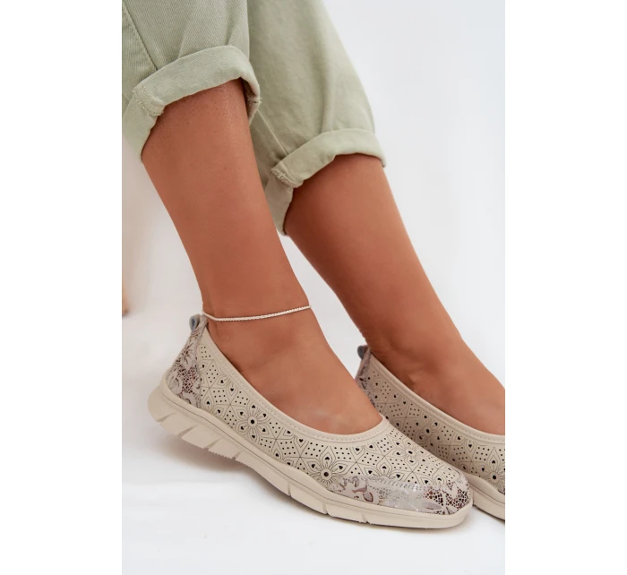 Kožené krajkové baleríny model 22027787 béžové - S.Barski Kožené krajkové baleríny model 22027787 béžové - S.Barski