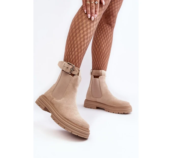 Semišové boty Chelsea na masivní podrážce, světle béžové Ozaro Semišové boty Chelsea na masivní podrážce, světle béžové Ozaro