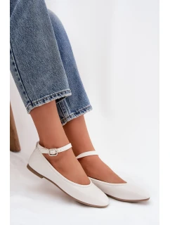 Dámské baleríny s páskem a přezkou Janelor – bílé