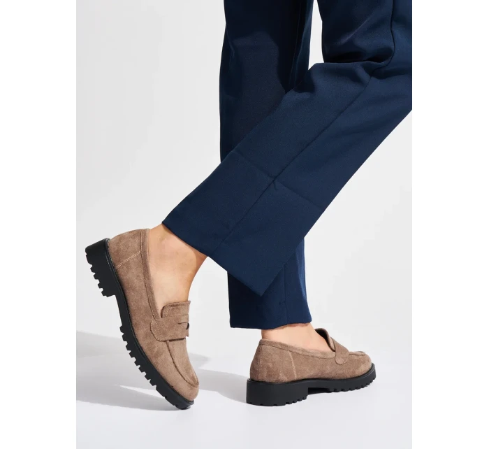 Exkluzívní  mokasíny dámské hnědé platforma