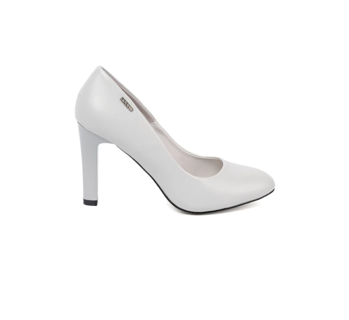 Luxusní šedo-stříbrné  lodičky dámské na širokém podpatku