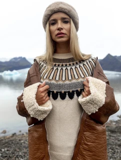 Béžový vzorovaný svetr ve stylu casual (0342)