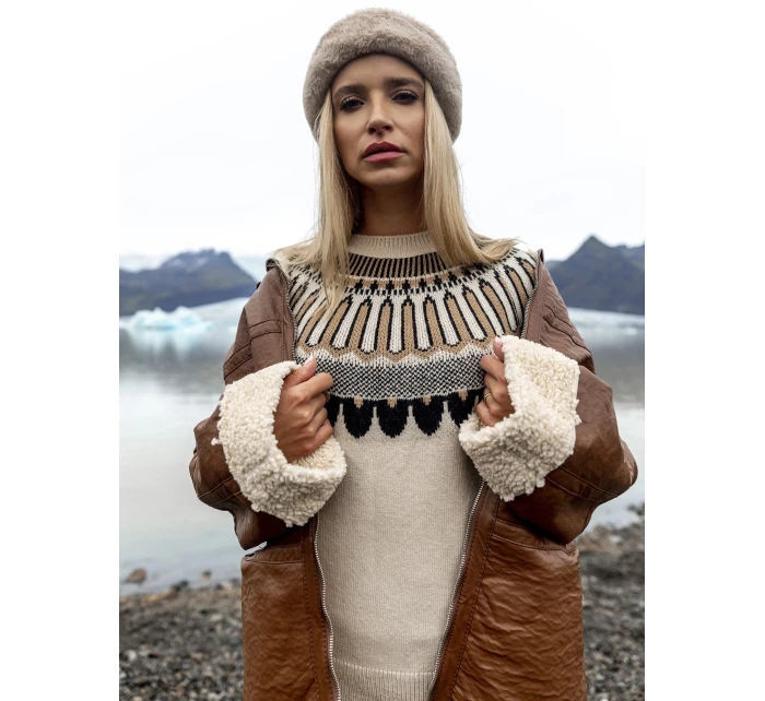 Béžový vzorovaný svetr ve stylu casual (0342)